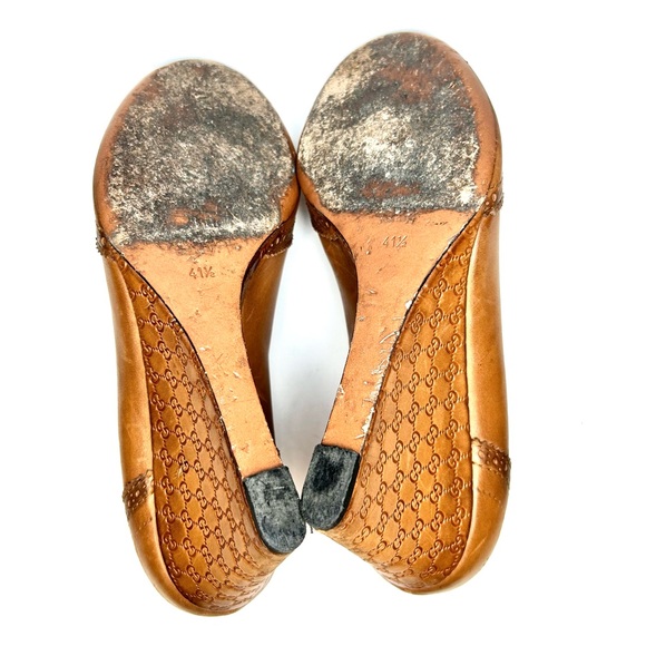 GUCCI Brogue Tan Leather Peep Toe Wedges | 41.5 - Picture 7 of 12